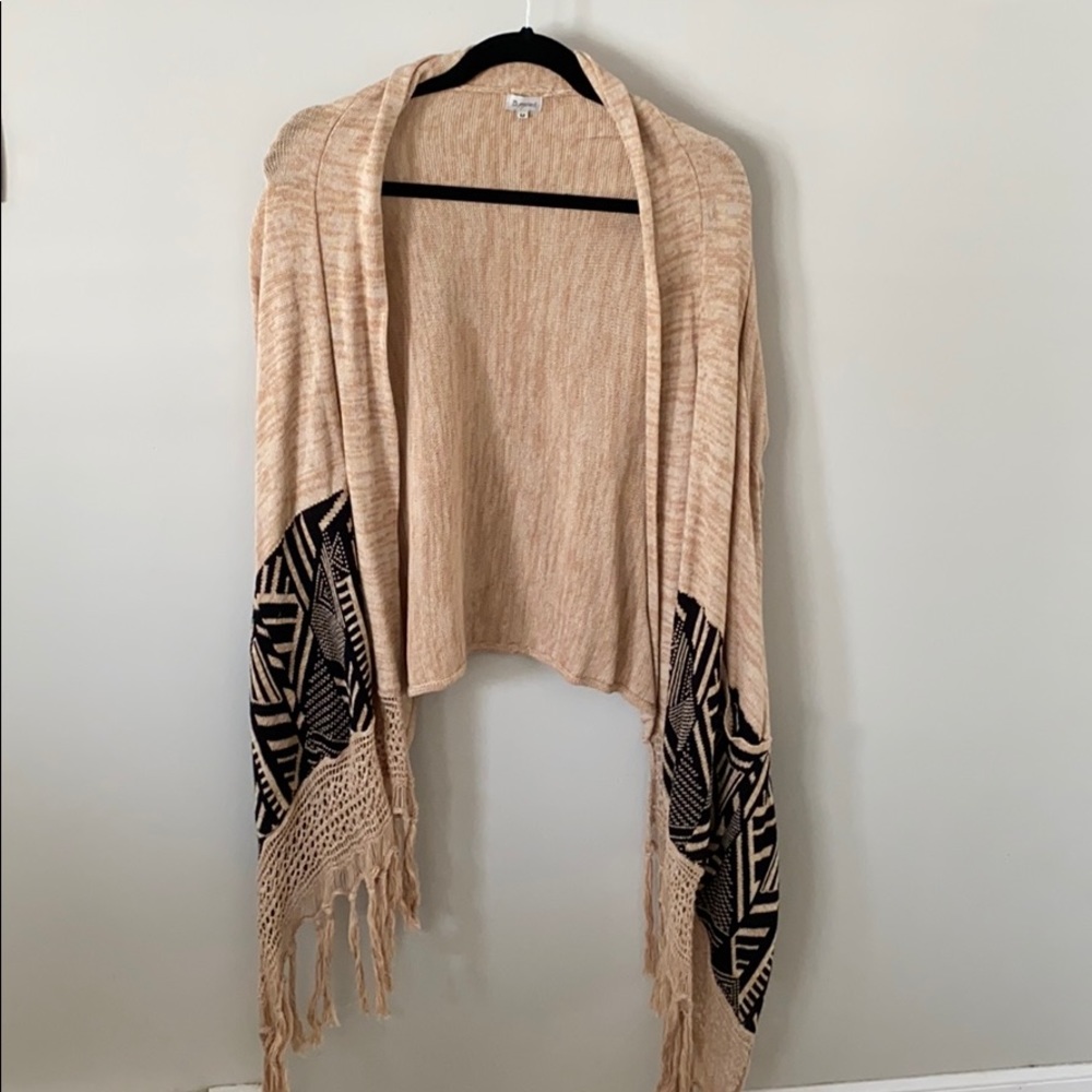 B_envied- tan and black fringe sweater